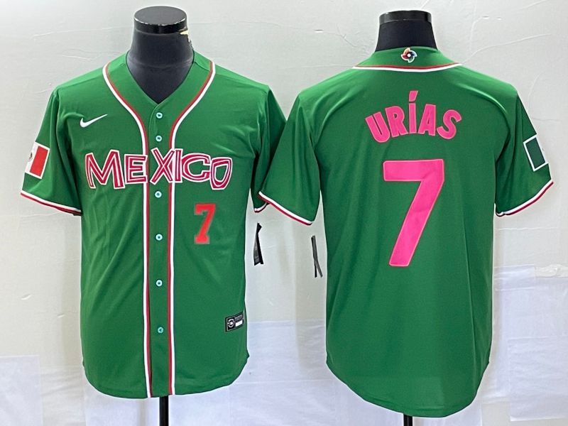 Men 2023 World Cub Mexico #7 Urias Green pink Nike MLB Jersey
